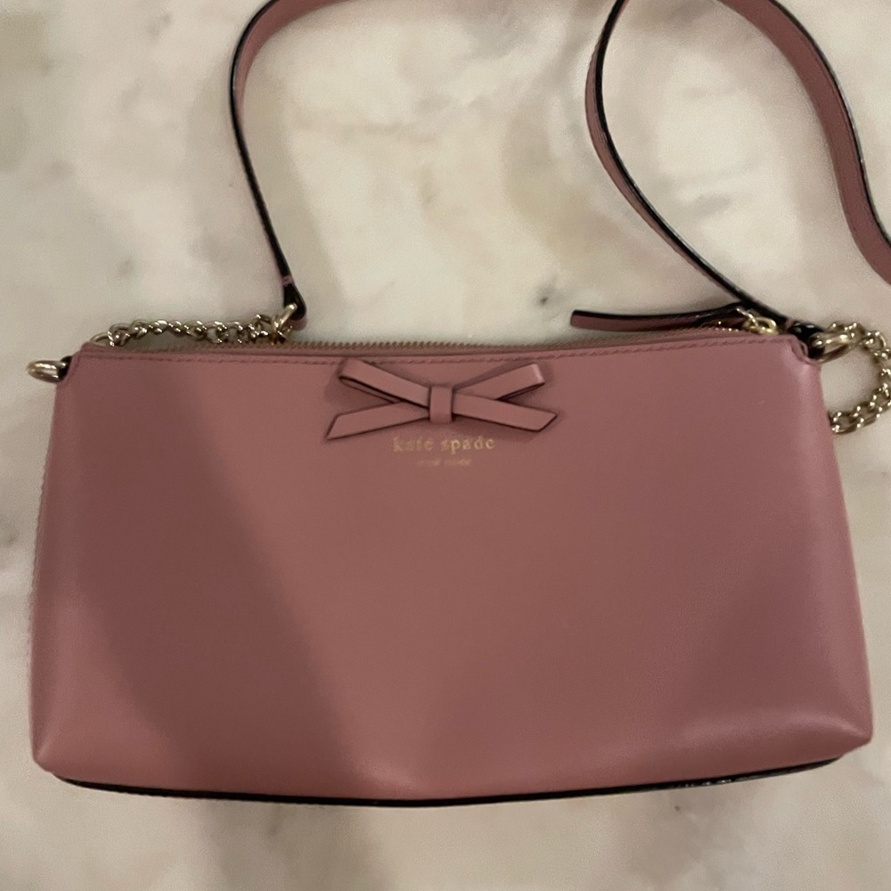 Kate Spade Pink Crossbody Bag with Bow Detail and Smooth Leather